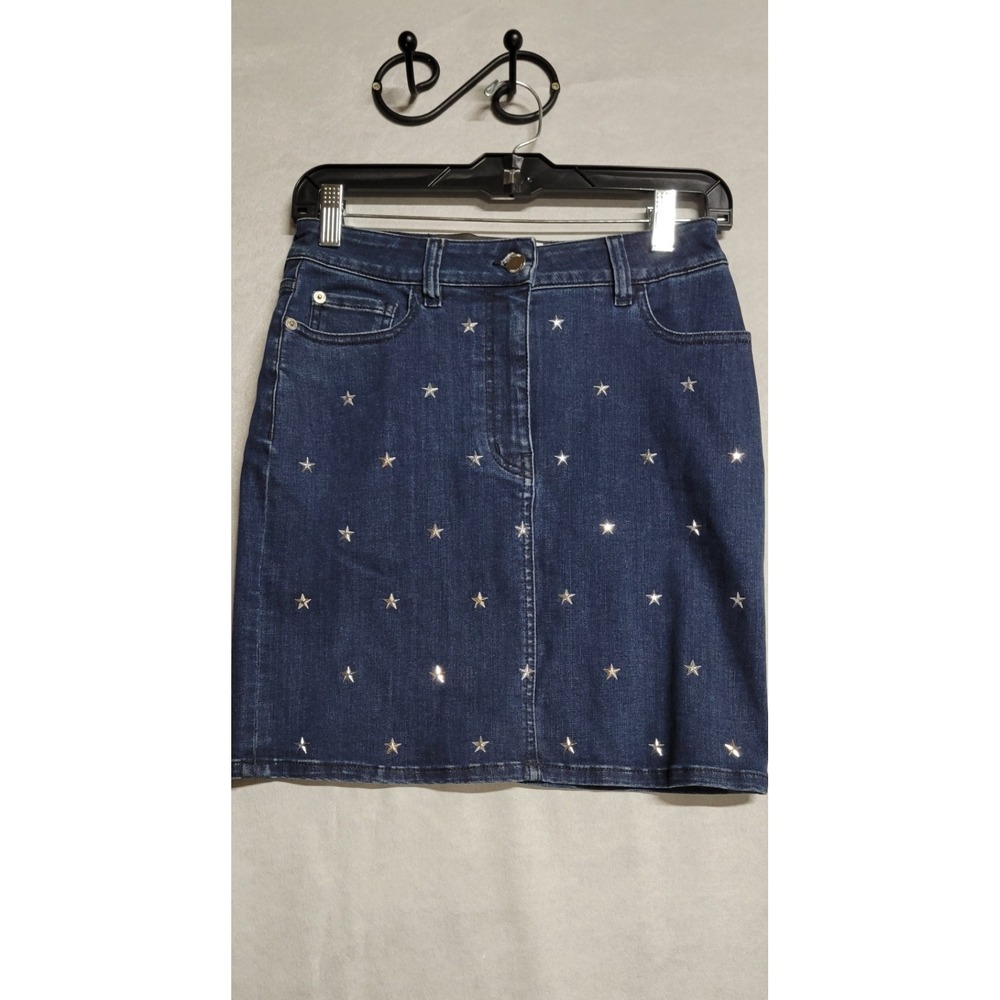 Dark Blue Denim Love Moschino Short Skirt With Silver Studs Trim Size 4 US